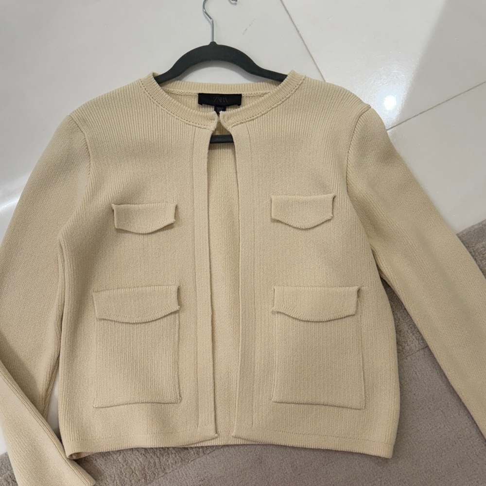 Zara Beige Open Front Knit Jacket
